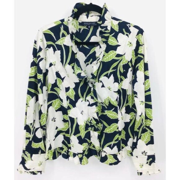 Jones New York Top Medium Blue Floral Ruffle - Picture 1 of 13